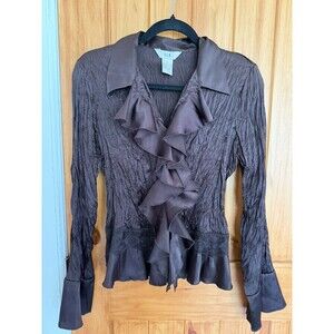 Vintage SLB Chocolate Crinkle Frill Fairy Whimsygoth Blouse Size M Y2K 90s